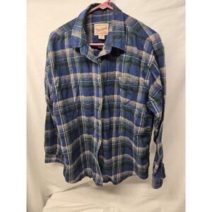 Woolrich Green‎ Blue Flannel Cotton Button Front Shirt Womens Large